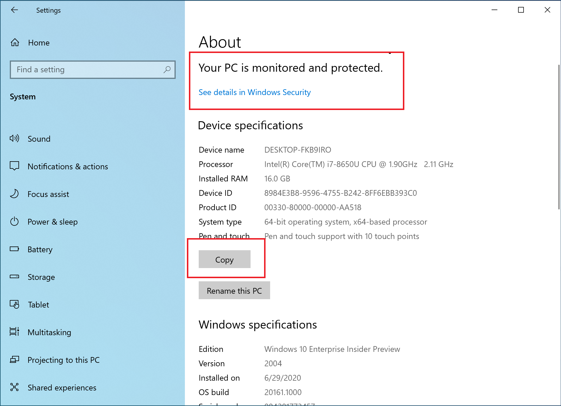 Device information is now copyable and security information is streamlined under Settings > System > About. 