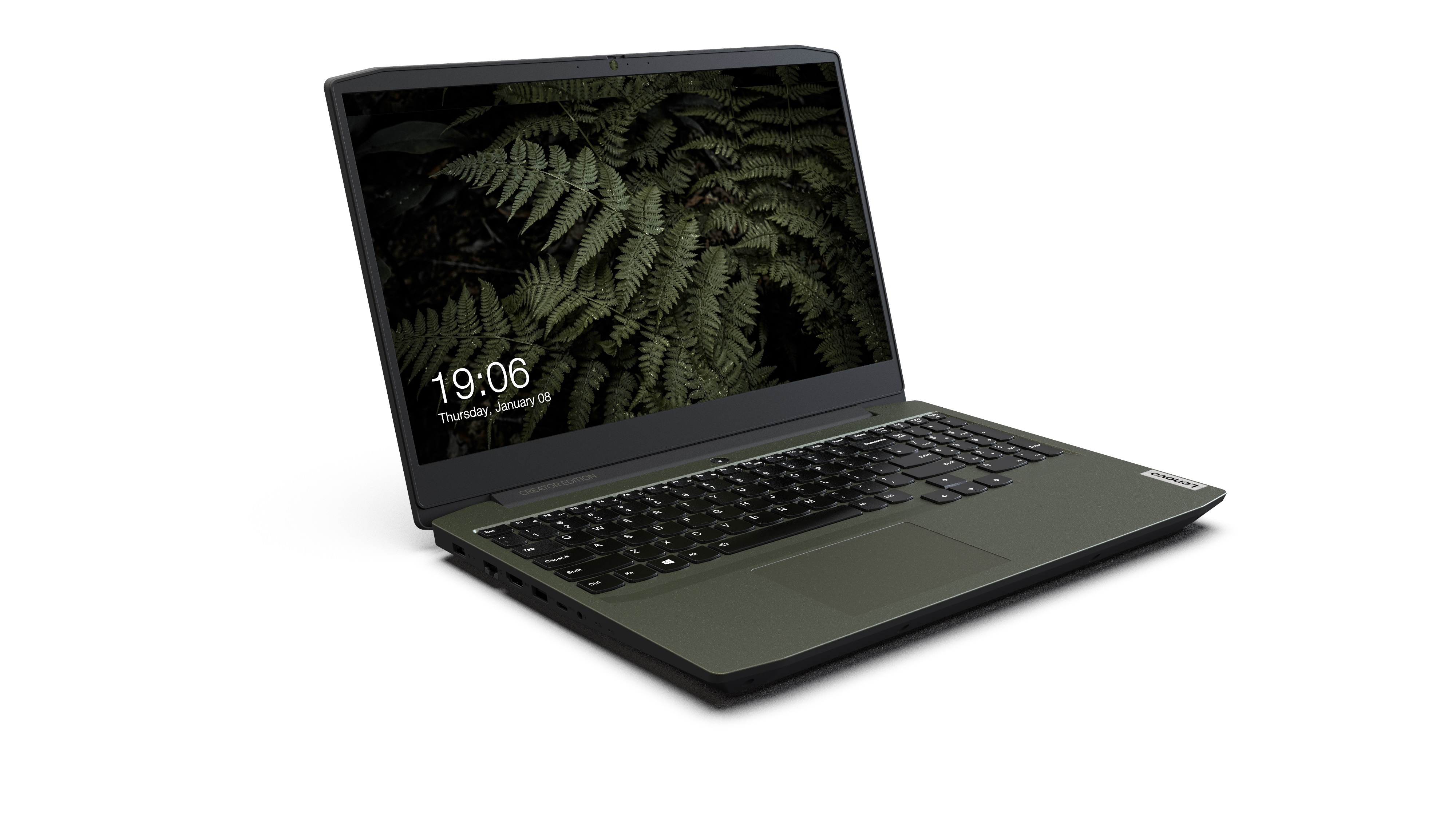 Photo of the Lenovo IdeaPad Creator 5, open and facing right