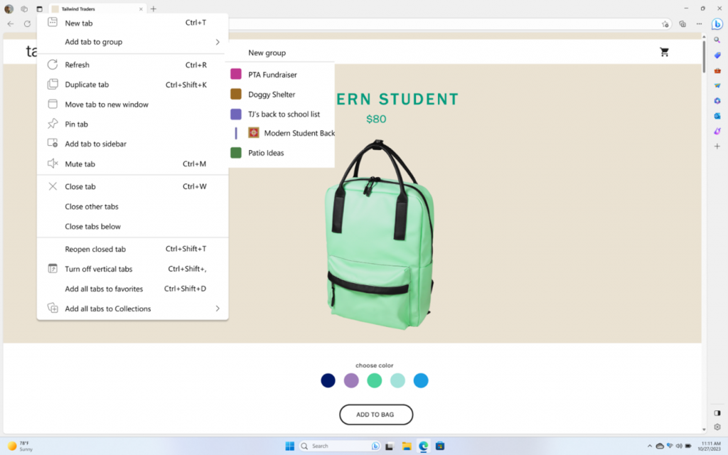 Tab group in Microsoft Edge