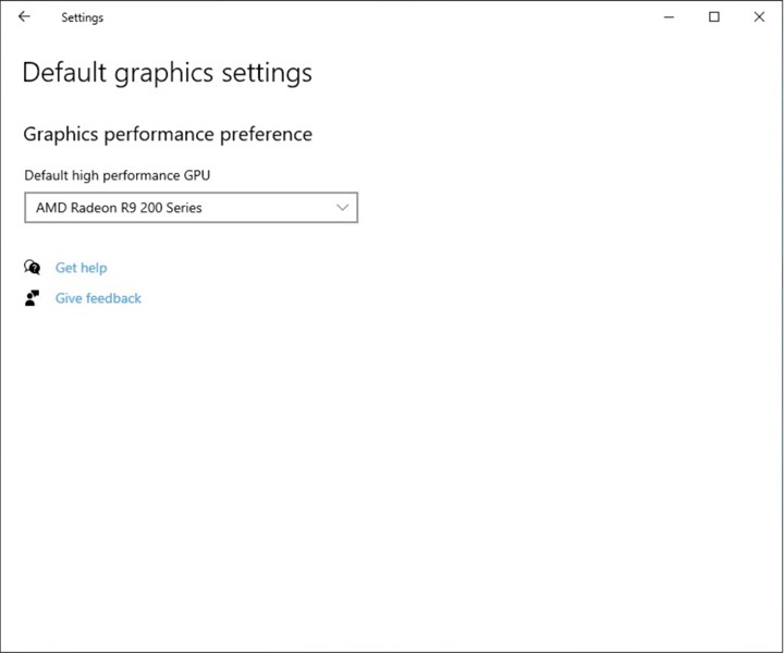 Default high performance GPU selection page.