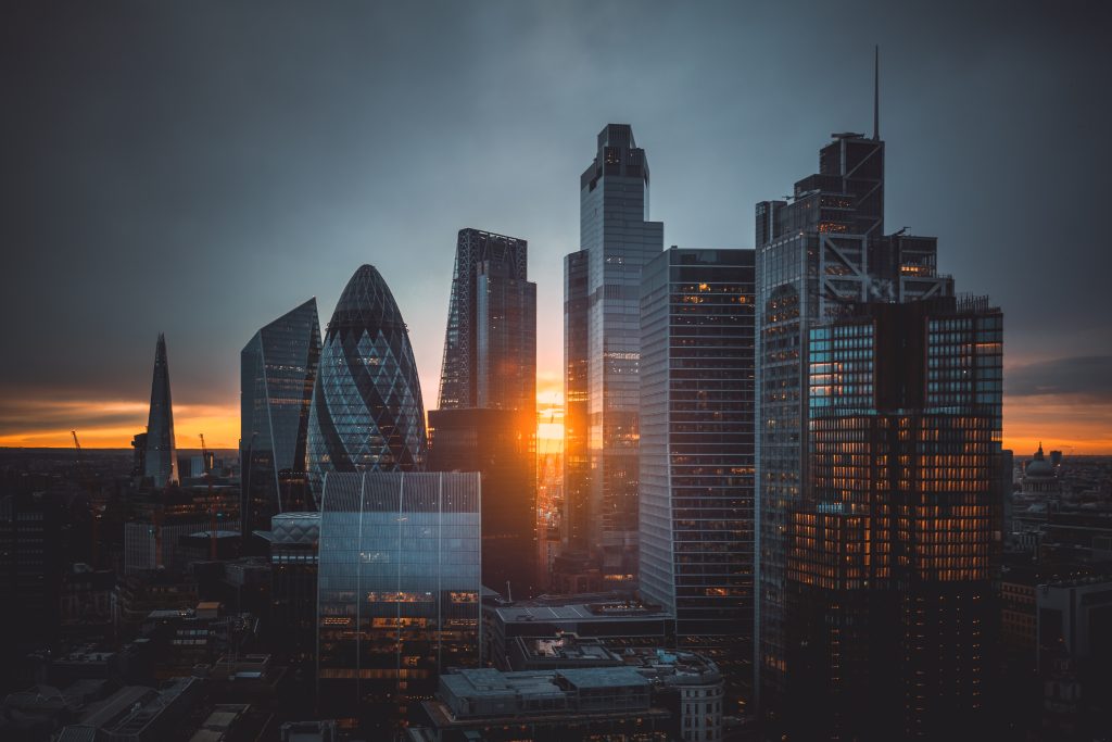 sunset over city of London