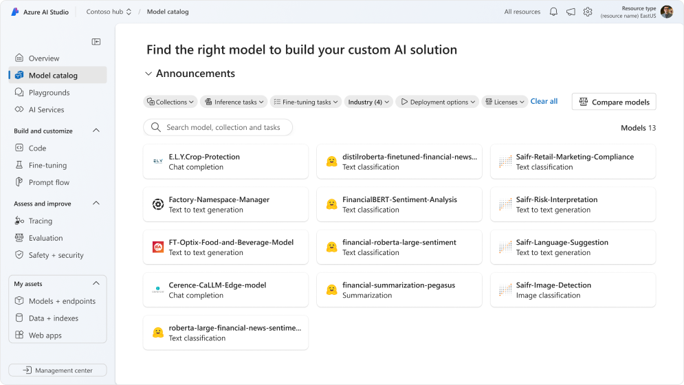 An image of the Azure AI model catalog.