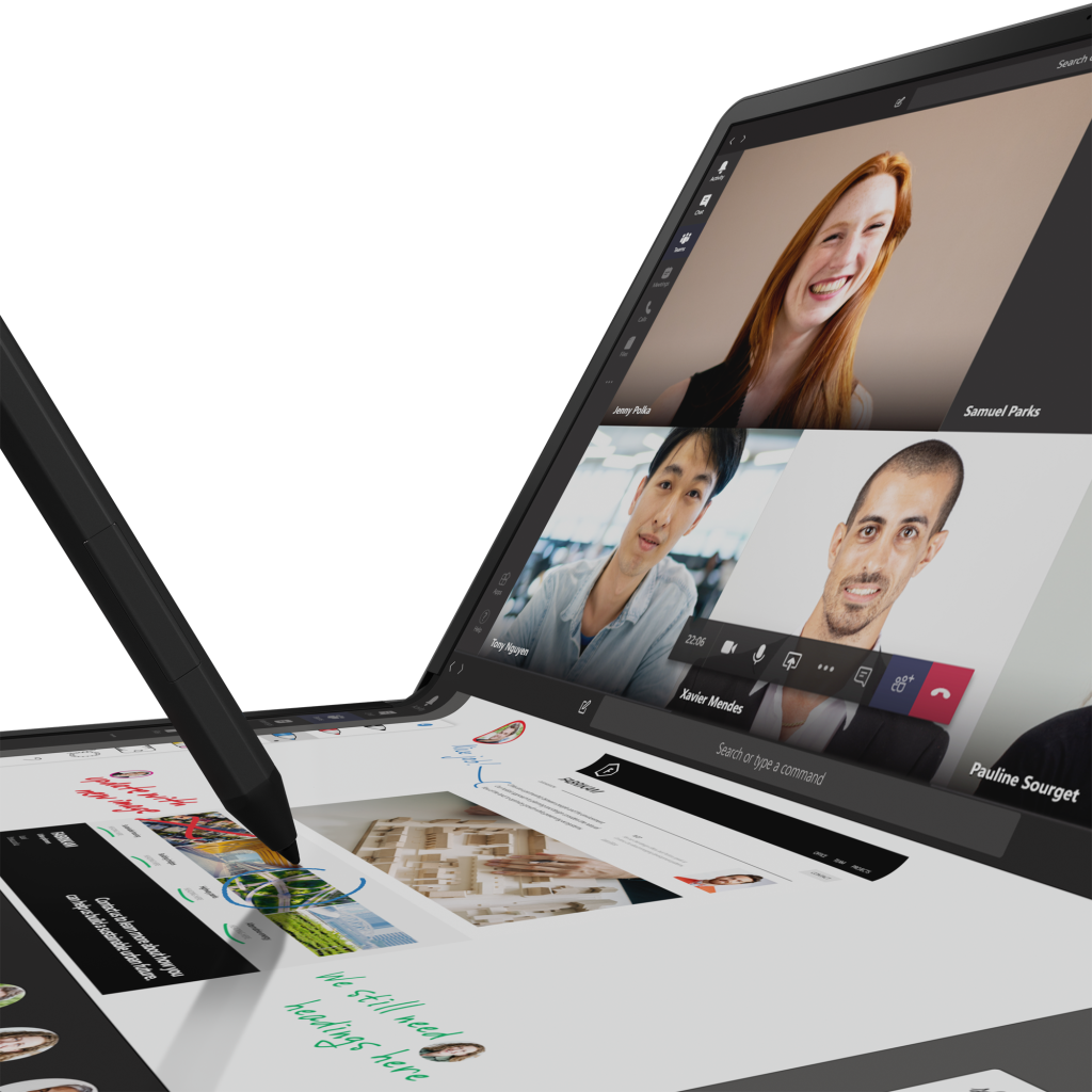 Lenovo’s new ThinkPad X1 Fold with closeup of pen on screen