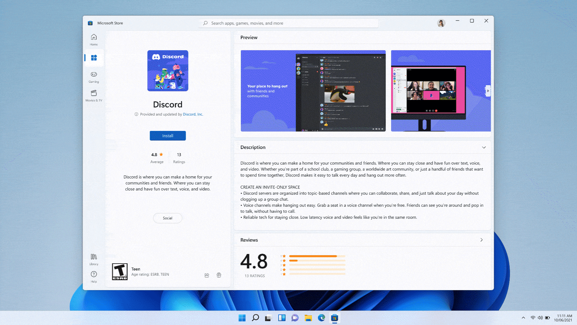 Discord app in the Microsoft Store