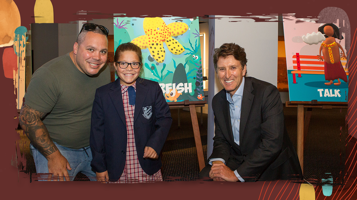 A girl with her dad and Microsoft leader Steven Worrall