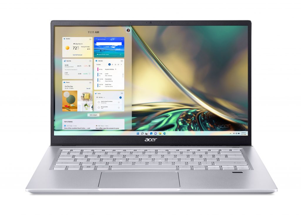 Acer laptop open and facing reader