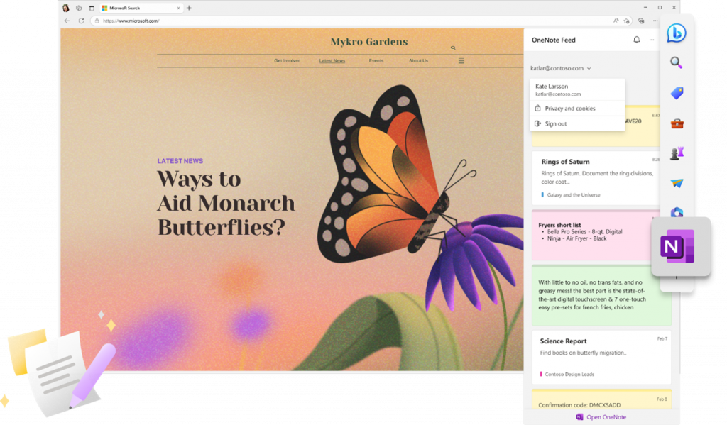 OneNote page about Monarch butterflies