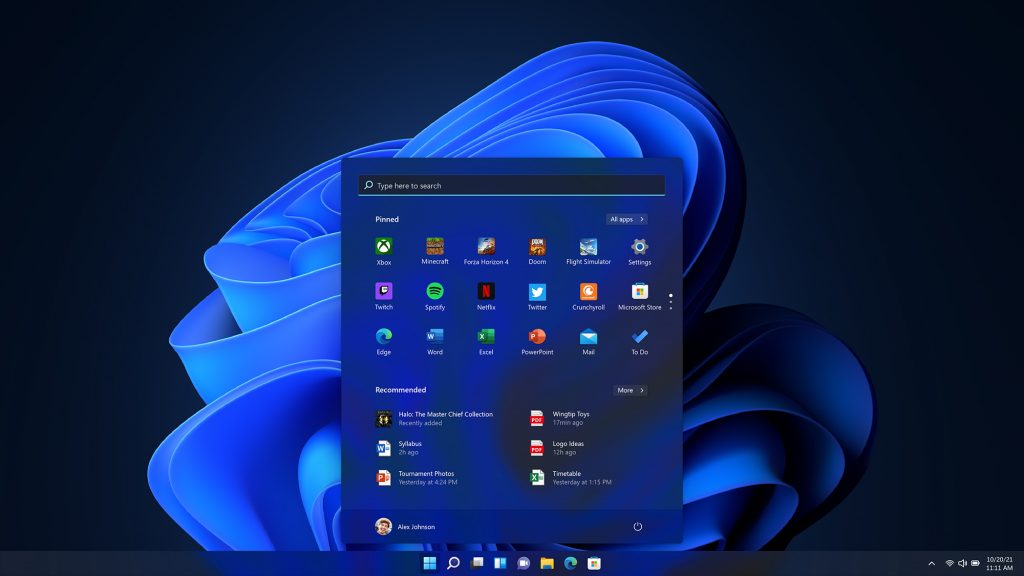 Dark Windows 11 start screen