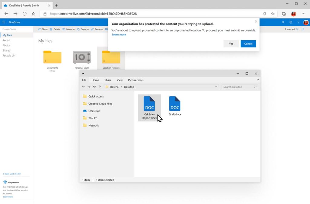 Microsoft Endpoint DLP user interface