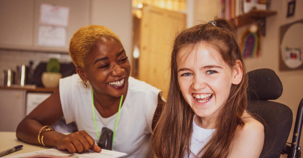 Social services employee with girl