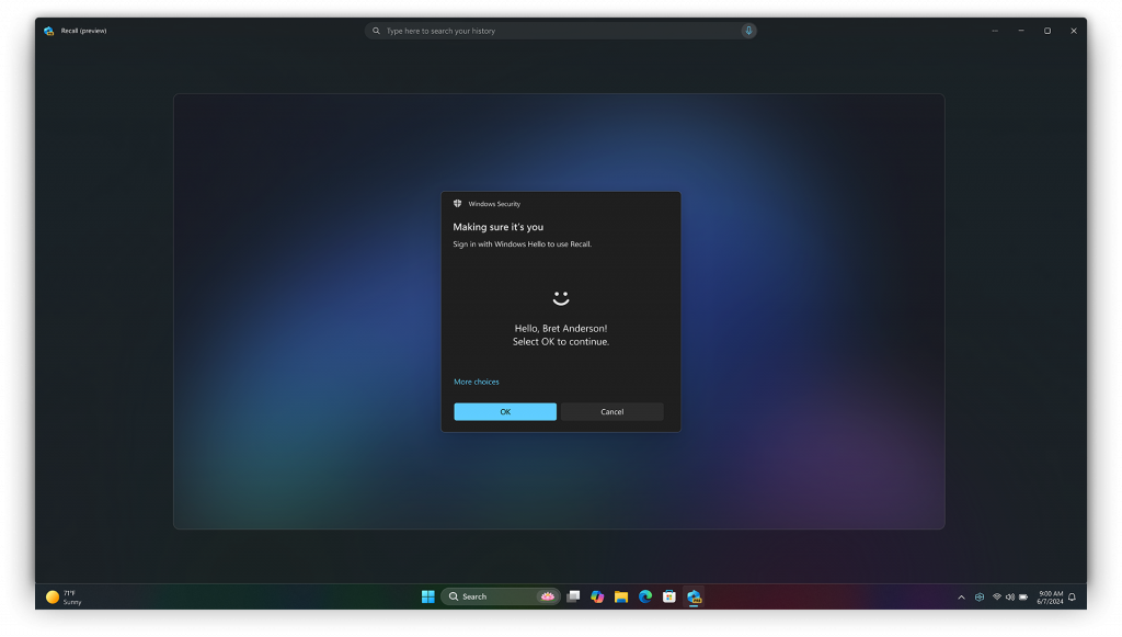 Windows Hello user interface