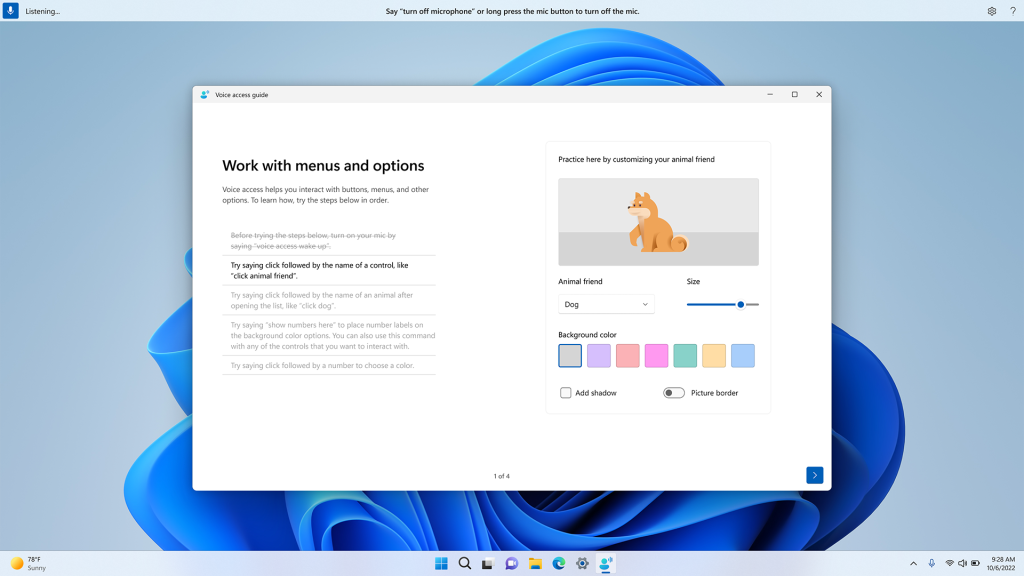 Voice access guide in Windows 11